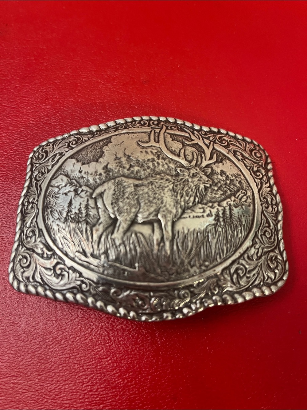Crumrine Western Unisex Elk & Scrolling Detail Silver Tone Belt Buckle 38042
